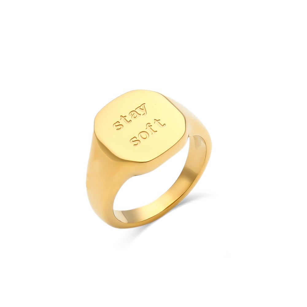 E.B.belle Engrave Jewelry Gift Minimalist Letter Word Suqare Stainless Steel Ring Water Resistant Gold Ring Plated For Women