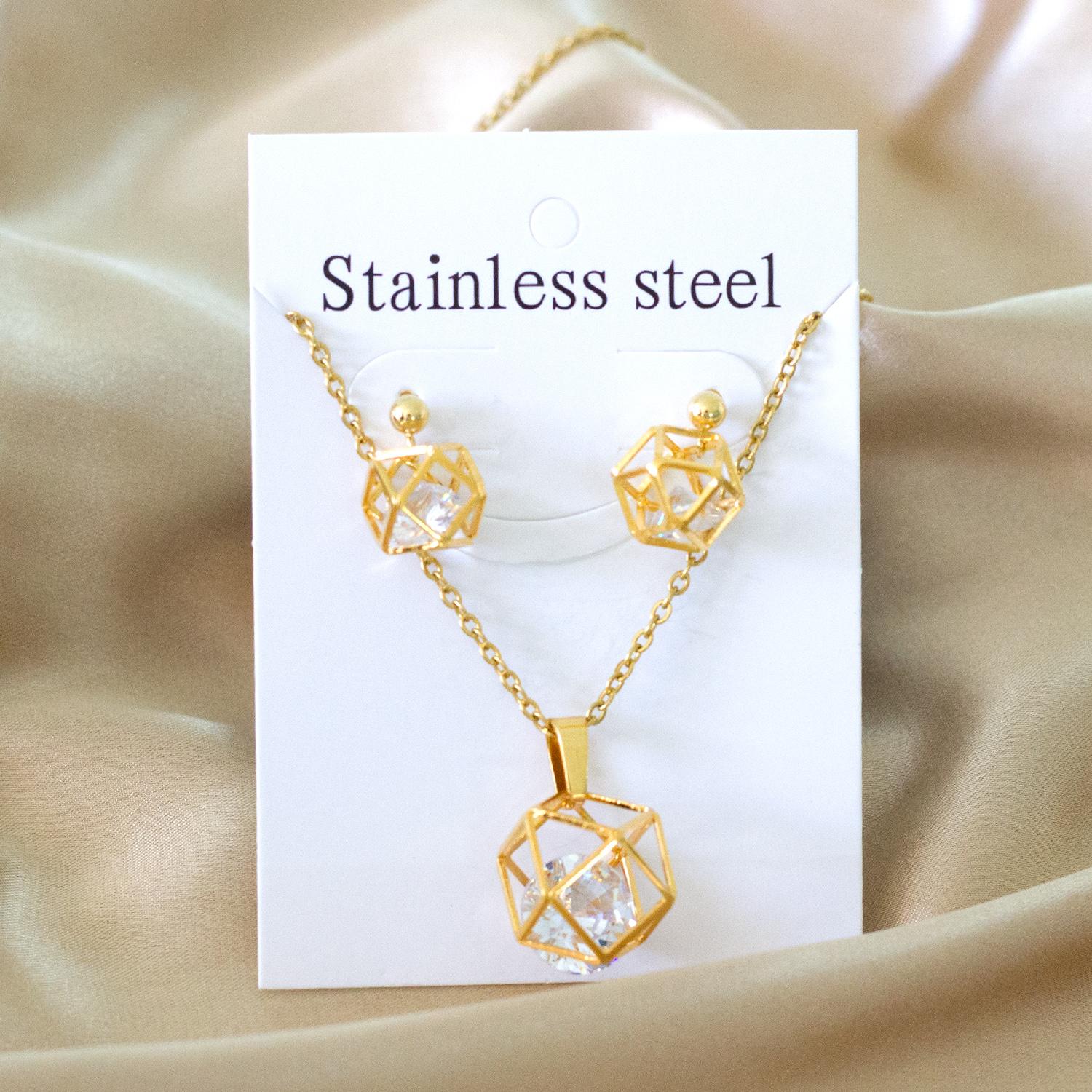 

Хрустальные подвески, ожерелья и серьги, модные корейские, с покрытием из 18-каратного золота, из нержавеющей стали, наборы из 2 штук с цирконами для свадебной вечеринки