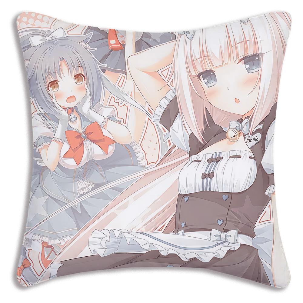 Anime N-Nekoparas Pillow Covers Cartoon Sofa Decorative Home Double-sided Printing Short Plush Cute Cushion Cover