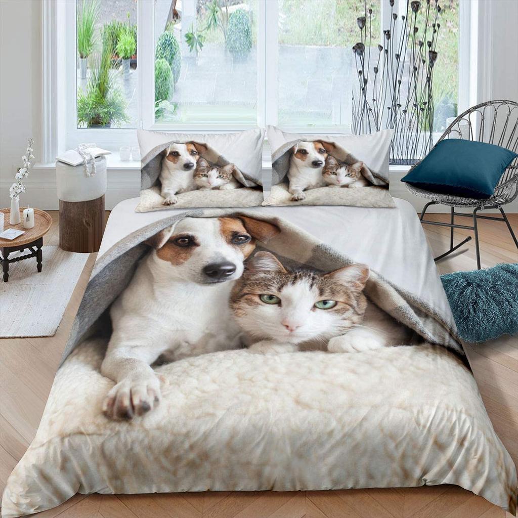 Cute Dog Duvet Cover Set King Queen Size Kawaii Dog Animals Pattern Bedding Set for Kids Boys Girls Polyester Comforter Cover