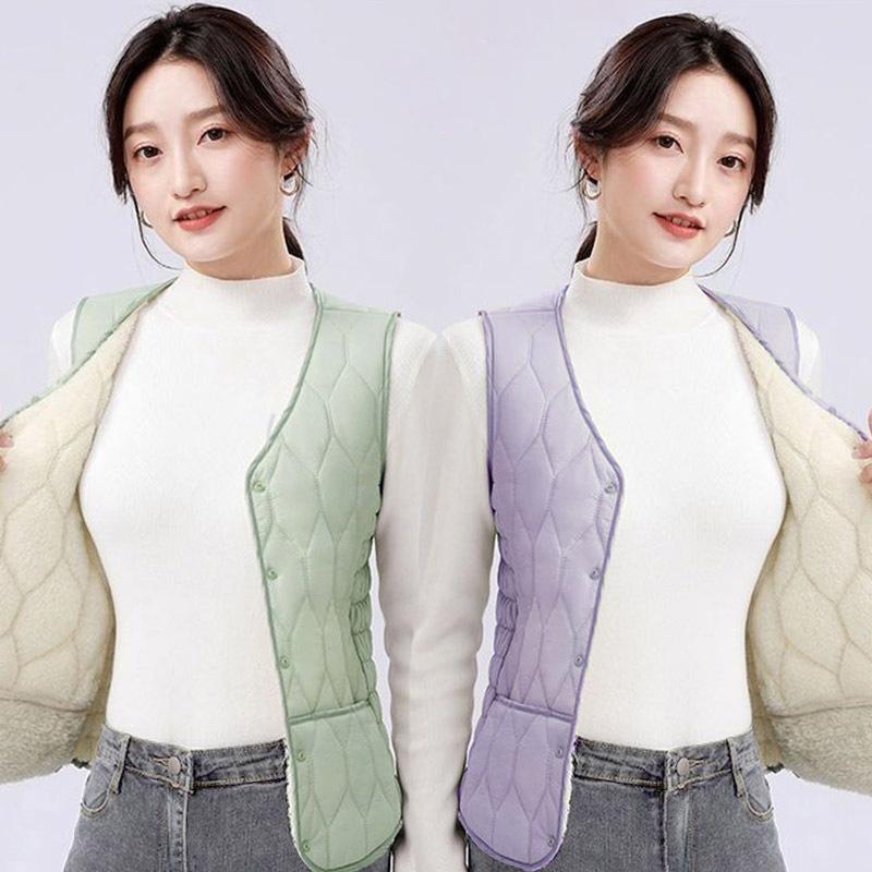 New lamb wool thickened and velvet vest for women's autumn and winter short slim-fitting vest to keep warm and wear a vest inside
