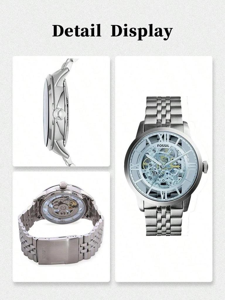 Fossil Townsmatic Automatic Skeleton Dial Men's Mechanical Watch,Stainless Steel Strap, Hollowed Out Dial,Suitable For Daily Wear, As A Gift ME3073