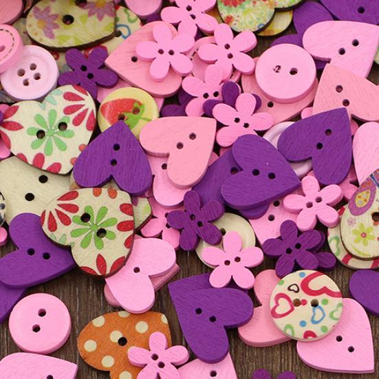 40g Runda Kärlekshjärtan Blandad Design 2 Hål Syknappar DIY Scrapbooking