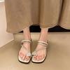 2025 New Summer Rhinestone Sandals Girl Wearing Fairy Style Slippers French Low Heel One Word Popular Cool Slippers