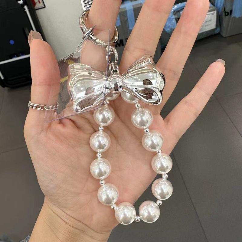 Bowknot Pearl Hoop Keychain Decorations Keyring Ornament Backpack Handbag Charm Pendant Gift For Girls Women