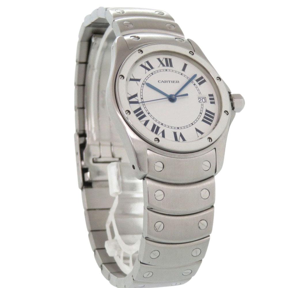 Used AUTHENTIC CARTIER W20027K1 Santos Rondo White Silver SS Quartz Wristwatch