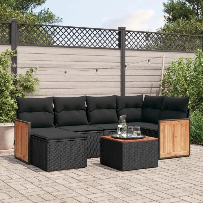 VidaXL Garden Lounge Set with Cushions 7 Pcs, Patio Sofas, Patio Furniture Set, Outdoor Furniture, Black 3227861