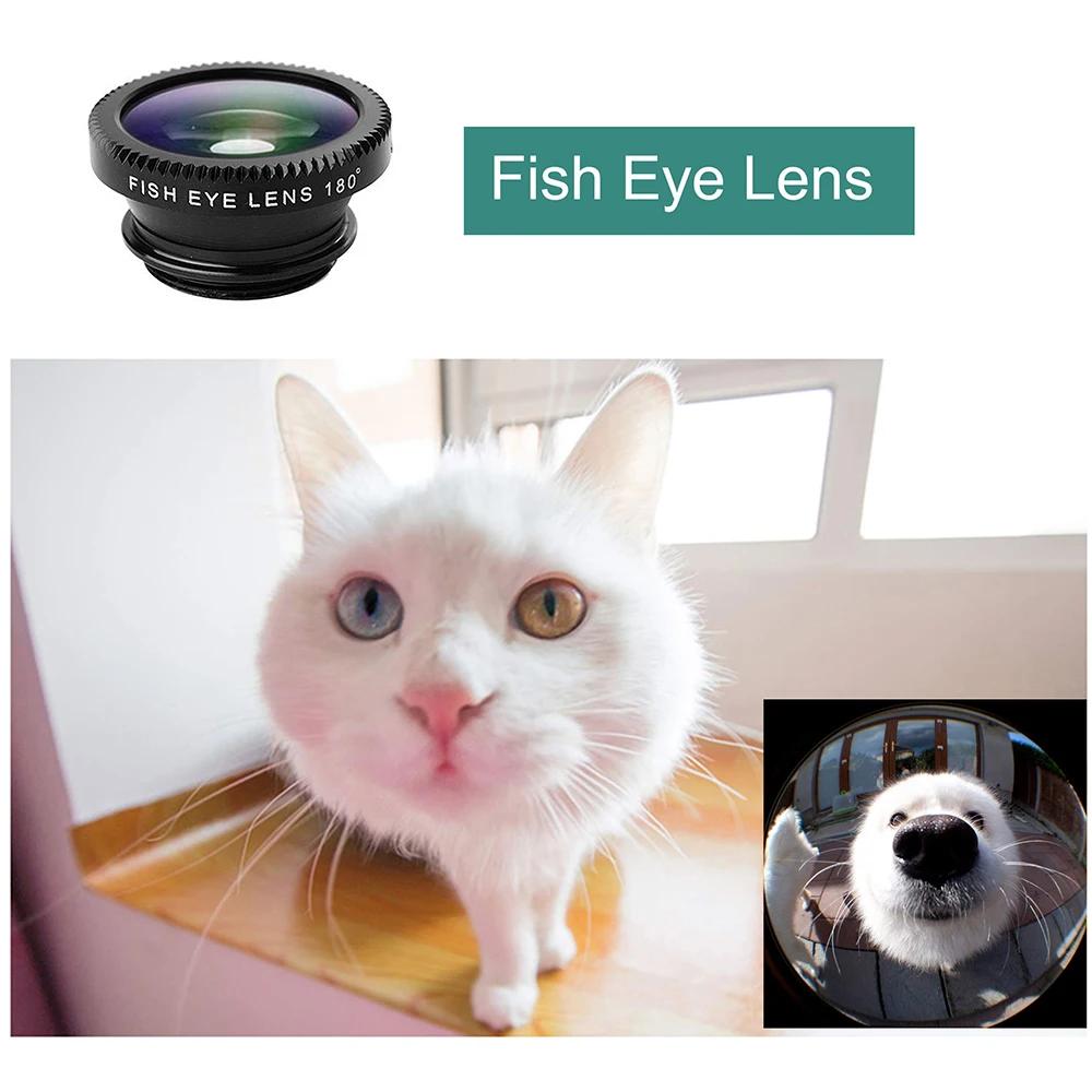 3in1 Fisheye Wide Angle Micro Camera Lens 0.67X Wide Angle Macro Lenses Camera With Clip for iPhone Xiaomi Redmi Huawei 3IN1 Len