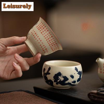 Chinesische Man Jianghong Keramik Teetasse Imitation Song Ru Ofen Hohe Fuß Tasse Reichhaltigkeit Mittelgroße Tasse Meditationsbecher Teeset Trinkgeschirr