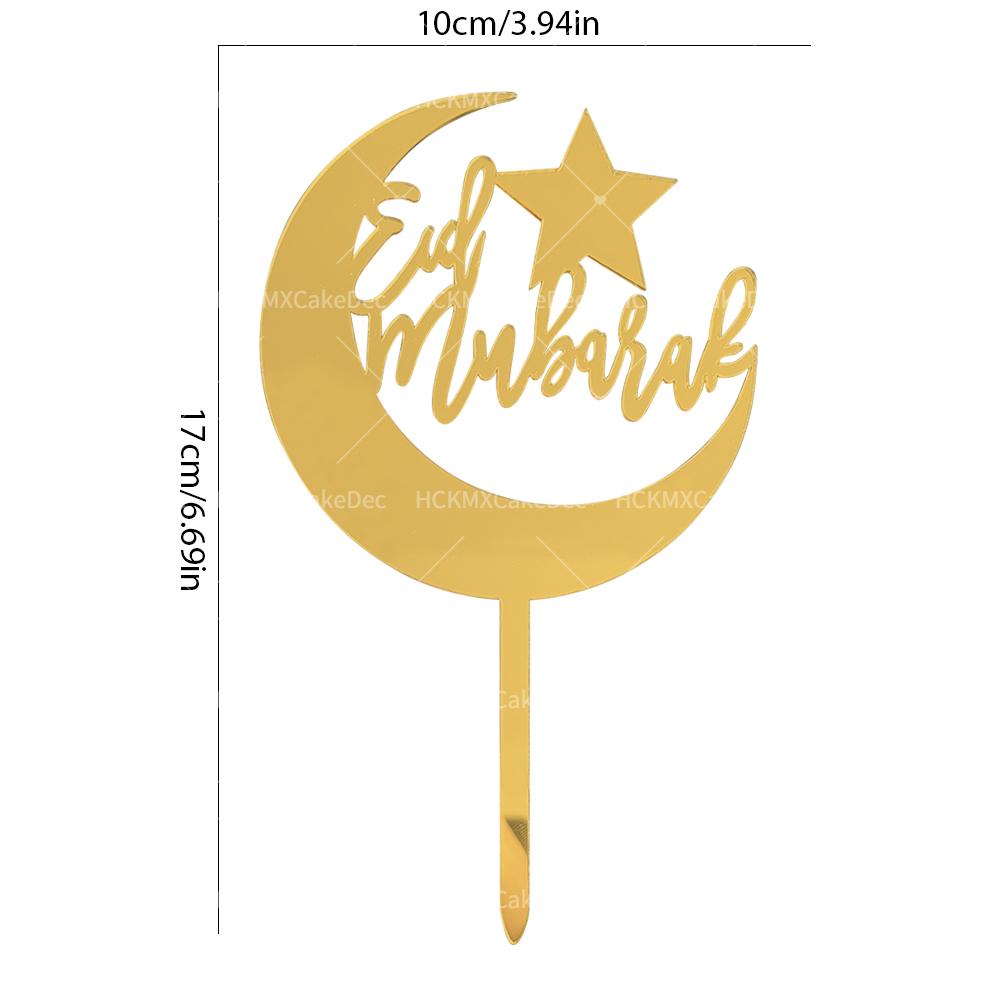 3pcs Gold Acrylic Eid Mubarak Cake Topper Plugin for Ramadan Mubarak Festival Party Cake Decorations Supplies