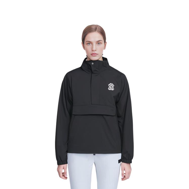 MLB Solid Color Stand Collar Fitted Long Sleeve Jacket Women Jackets Black 3AWJB0234-50BKS