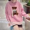 Harajuku Japanese Cute Bear Embroidery Sweater Women Y2K Kawaii Loose Jumper O-neck Winter Pullover Long Sleeve Black White