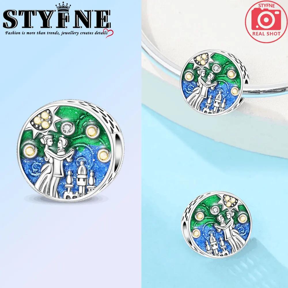 Copper Beads Pendant Couple Security Chain Golden Sun, Glass Beads Charm For Women Bracelet Engagement Jewelry Gift