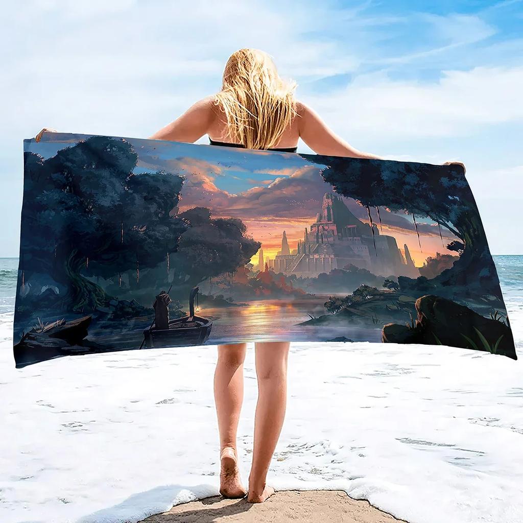 Microfiber Beach Towel Oversized,Sand Free Beach Towels for Girls, Fantasy Castle Bath Towel Large,Absorbent Soft Bathroom Towel