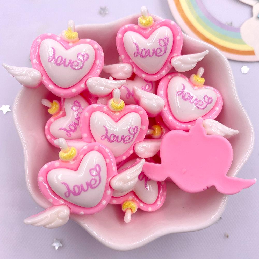 10PCS Resin Colorful Kawaii Pink Candy Heart Donut Flat Back Stone Cartoons Scrapbook Figurines DIY Bow Decor Accessories Crafts