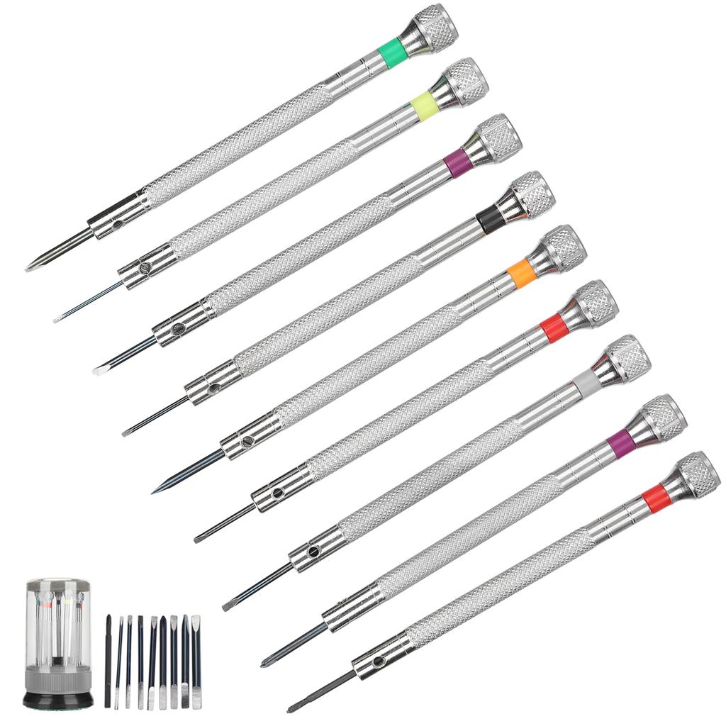 9pcs Watch Screwdrivers Set with Base Alloy Slot Cross Watch Screwdrivers Accessories