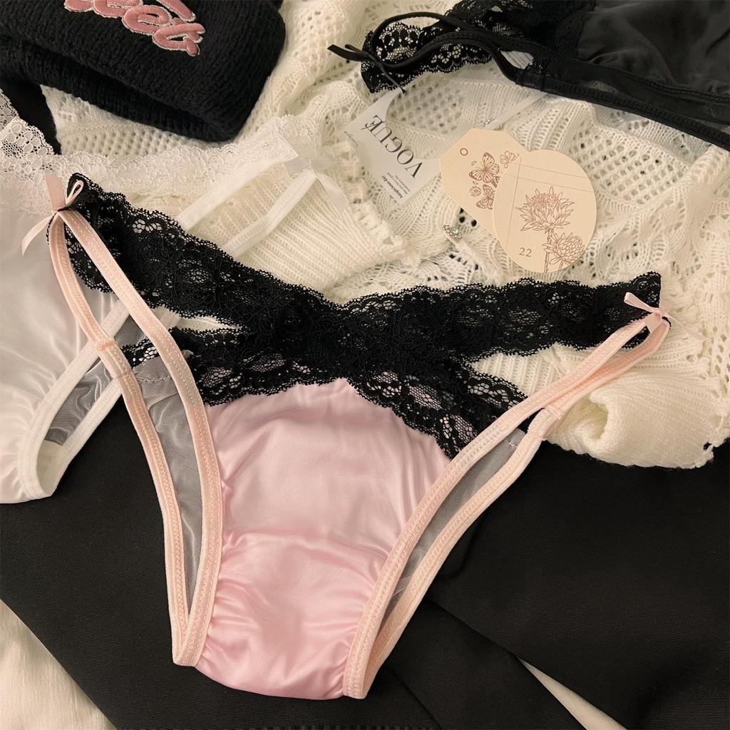 Abstinent Dopamine Lace Women's Low-Waist Cotton Crotch Color Block Bow Panties