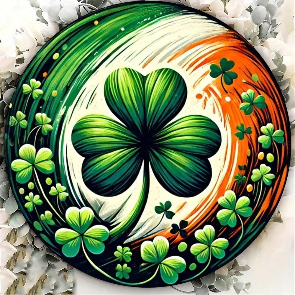 2D Irish Shamrock Metal Wall Decor Rustic Farmhouse Sign St. Patrick's Day Vintage Green Leaf Plaque