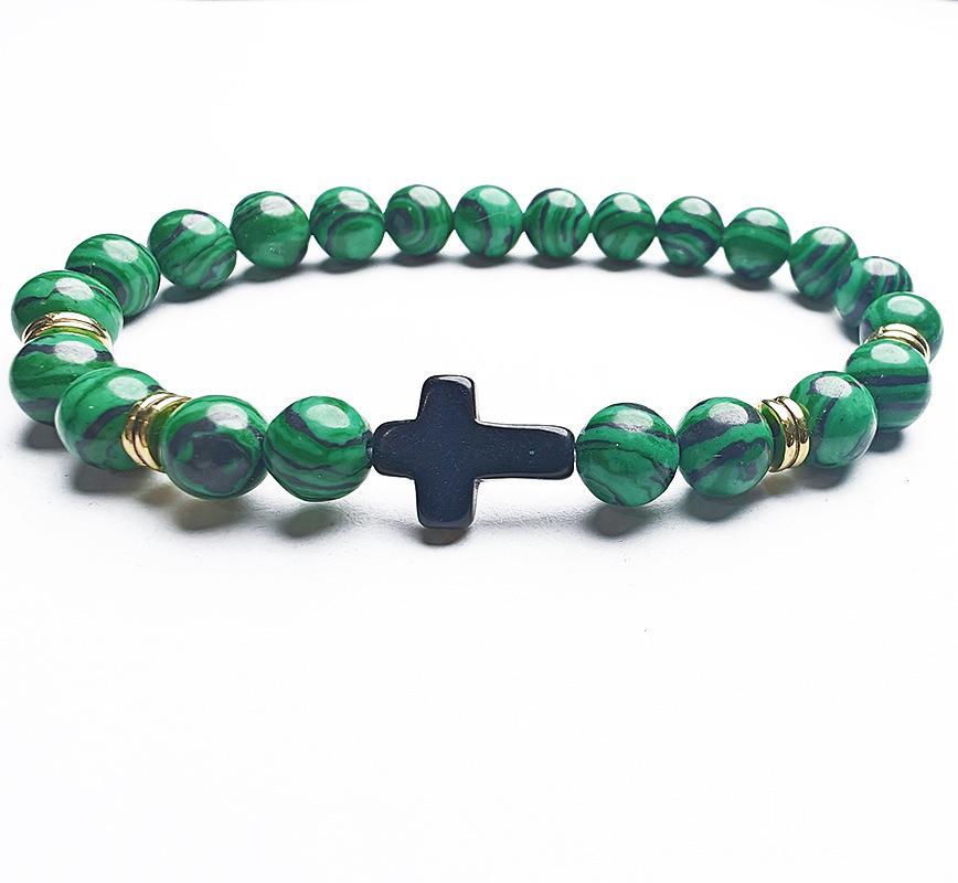 Temu Volcanic Rock & Turquoise Tiger's Eye Gemstone Elastic Bracelet