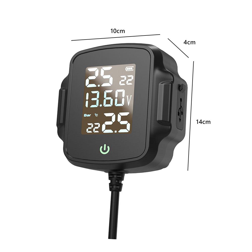 Motorcycle TPMS with QC 3.0 USB Output Motorbike Tire Pressure Monitoring System LCD Display Temperature Monitoring Alarm System