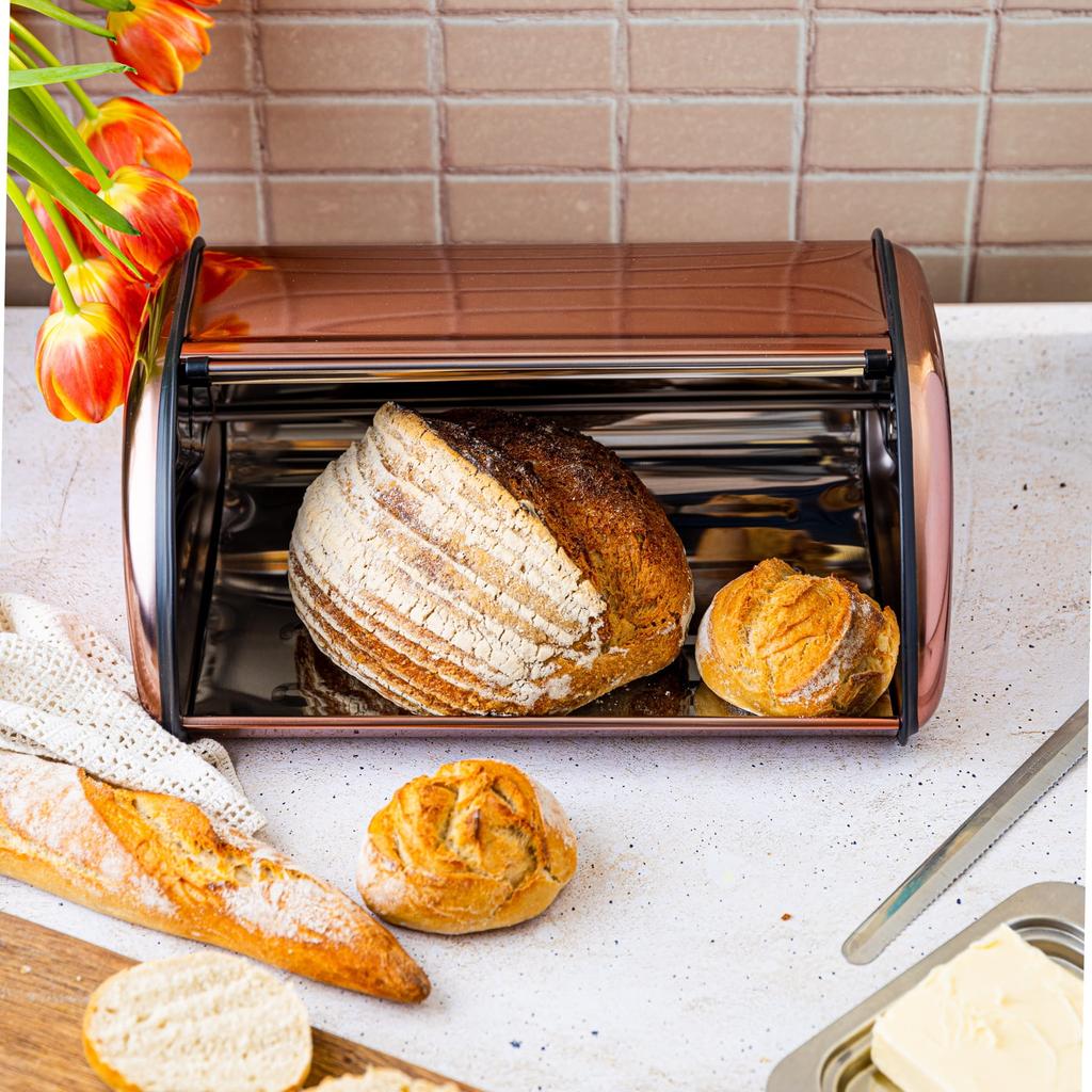 Large Steel Bread Bin 44cm Matte Rose Gold KINGHOFF KH-1870