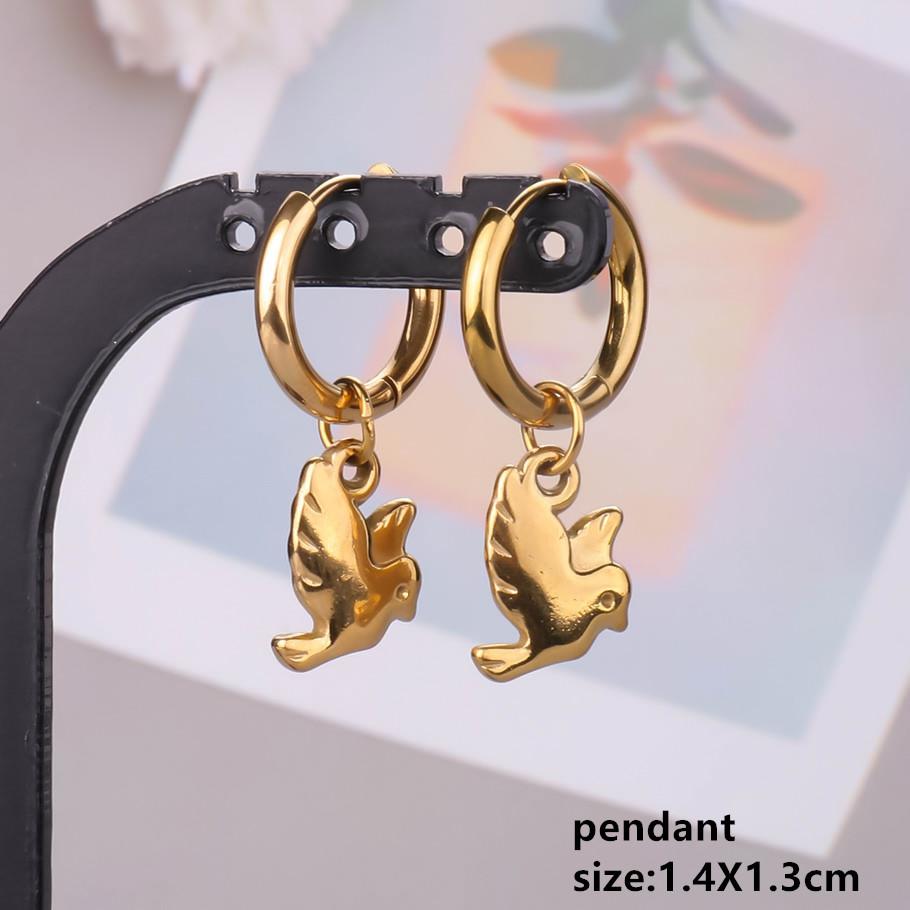 Gold Color Animal Pendant Earring Cute Sea Turtle Fish Tail Crab Stainless Steel Hoop Earrings for Women Men Accessories Jewelry