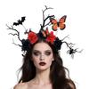 Halloween Deer Antlers Headband With Bat Butterfly Detail And Black Floral Branch Hair Ornament For Costume Parties