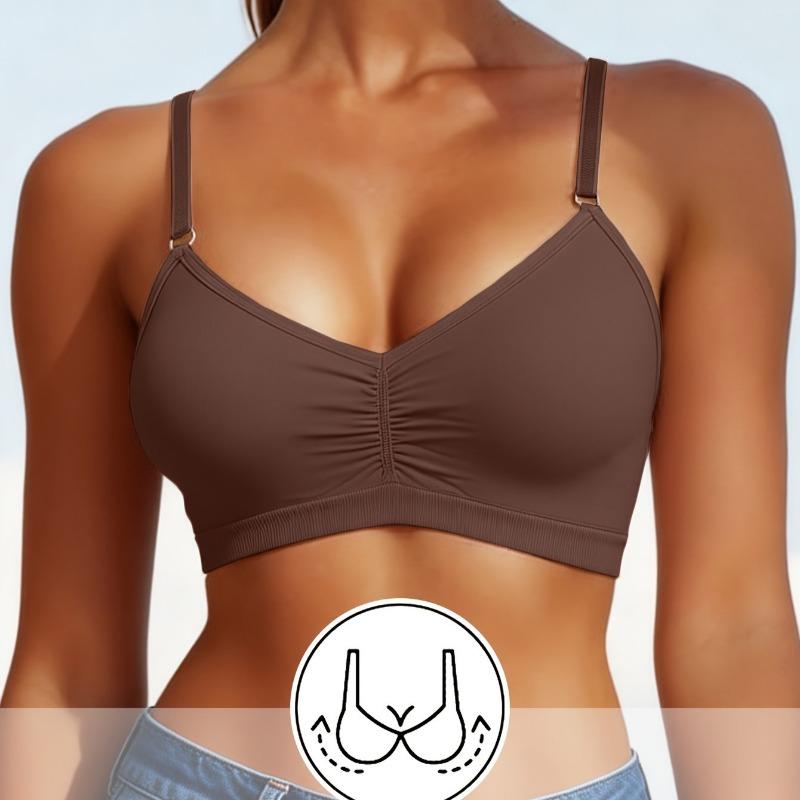 Women's Seamless Wireless Bralette, Adjustable Strap Ruched Push Up Bra Comfortable Breathable Daily Wear Underwear for Women