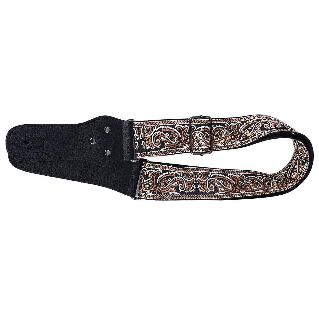 Guitar Strap Embroidery Widened Adjustable Shoulder Strap with Picks for Acoustic Electric Guitar Bass Brown