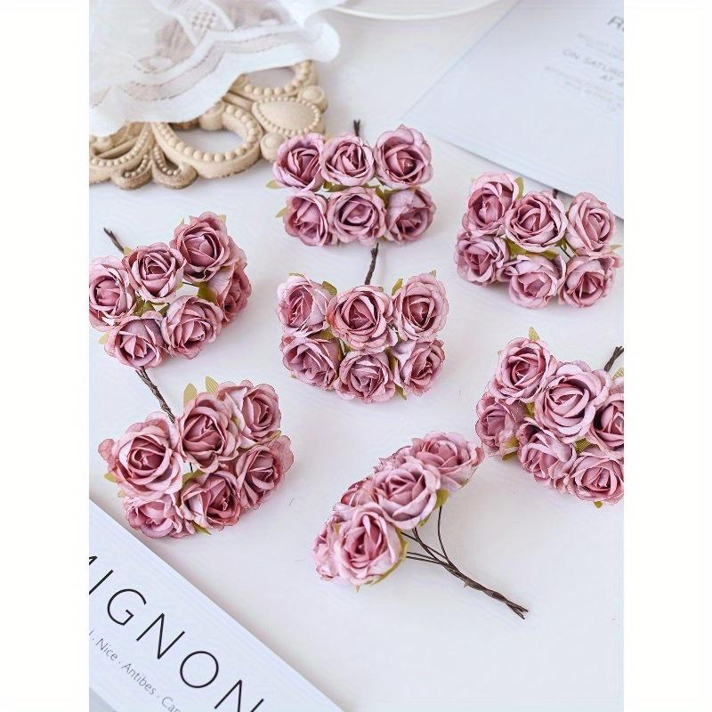 1 Bundle (6 Heads) Artificial Bouquet MINI Rose Tea Bud Letter DIY Wreath Material Candy Box Accessories Home Wedding Decoration Bride Wrist Flower