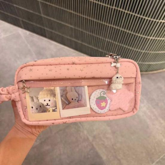 Pencil Case Star Design Extra Large Capacity Zipper Closure Pencil Pouch with DIY Storage Transparent Window School Supplies