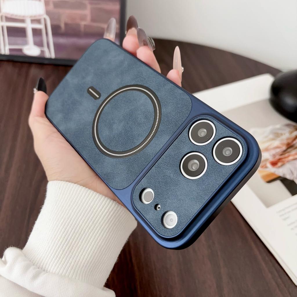 Magnetic Leather Phone Case For For Iphone 17 13 14 1 16 Pro Max Air 17Pro Big Windows Wireless Charging Protector Cover