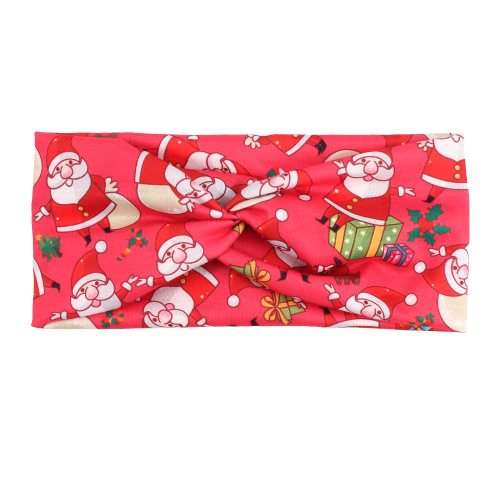 Bandeau de Noël Père Noël & Bonhomme de neige avec clochettes, bois de renne et motif canne de Noël - Design élastique noué