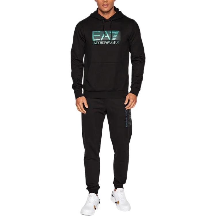 Emporio Armani Ss22 Ea7 Series Letter Logo Printed Hooded Long Sleeve Sweatshirt Men Sweatshirt Black 6LPM62-PJ05Z-1200