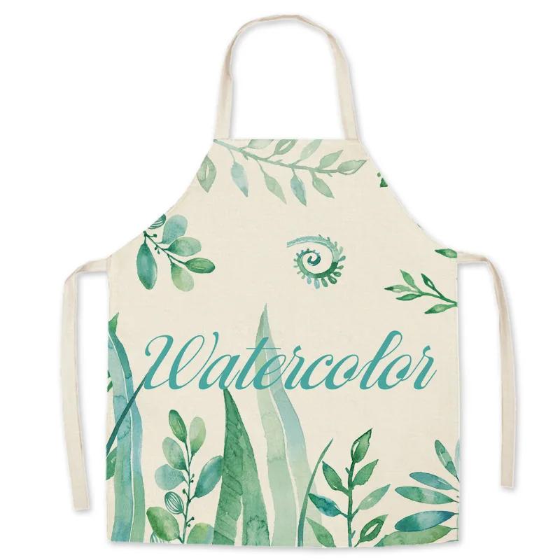 Pattern Kitchen Apron for Woman INS Leaves Sleeveless Cotton Linen Aprons Cooking Simplicity Home Cleaning Tools 65*75cm