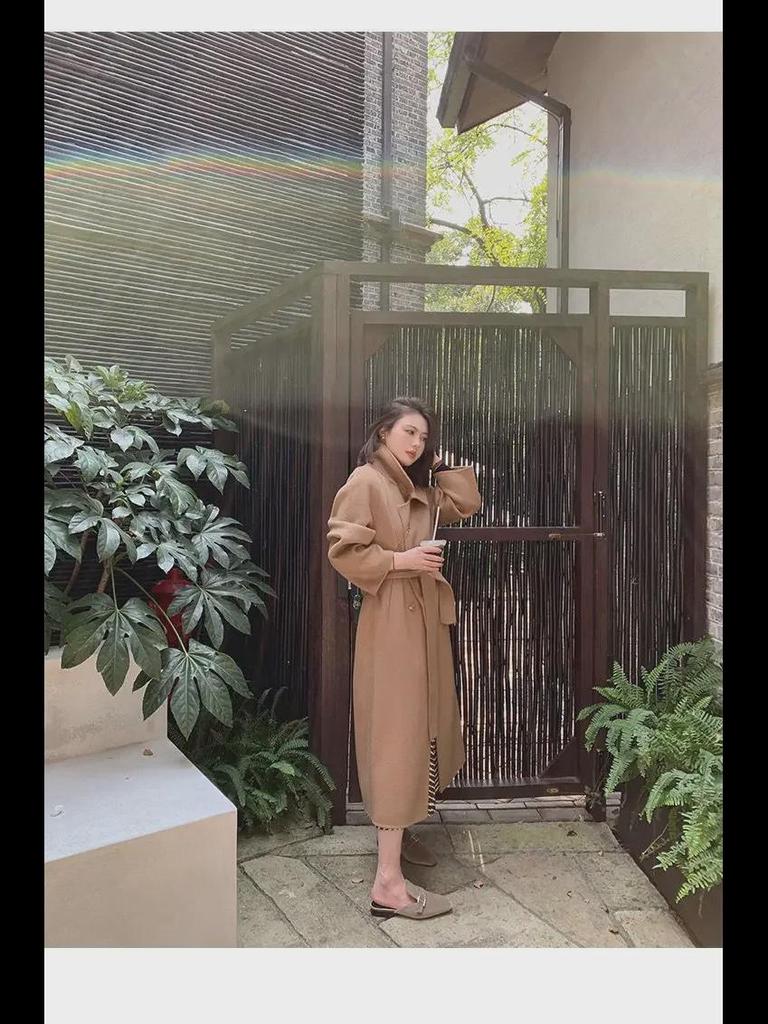 Damen Beige Wollmantel Mittellang - 2024 Herbst/Winter Trend