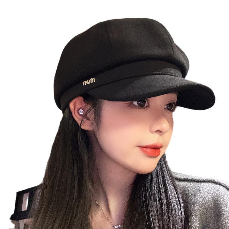 Women's Retro Duckbill Octagonal Newsboy Hat - Korean Style, Versatile Autumn/Winter Brushed Painter Beret for a Sleek Look.