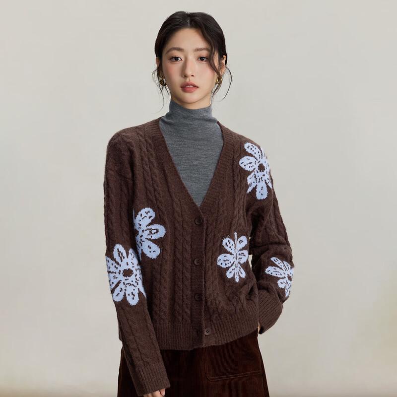 INMAN Women's Retro Color Block Jacquard Cardigan Sweater