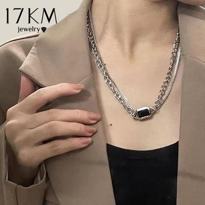 Collana a catena placcata in argento alla moda per le donne Collana a doppio strato geometrica rettangolare alla moda Gioielli regalo