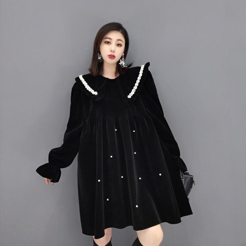 Xitao Vintage Loose Mini Dress Fashion Velvet Women New GWJ2873