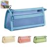 Wear Resistant Stationery Pouch Mesh Pencil Case with Zipper, Double Layer Large Capacity Compact Makeup Brush Holder Organizer, Transparent