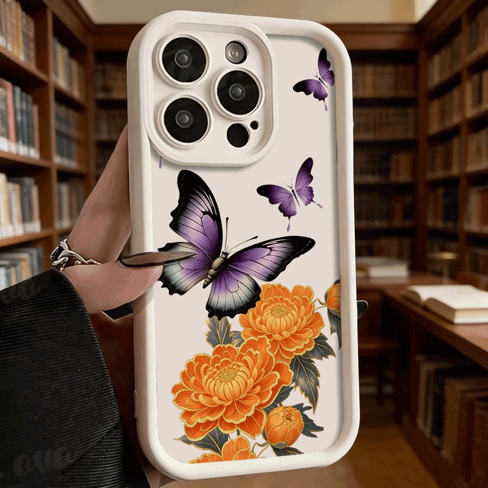 Butterflies and Orange Peonies Soft TPU Shockproof Case For Xiaomi Redmi Note 15 14 13 12 11 Pro Anti-Fall Protective Back Cover