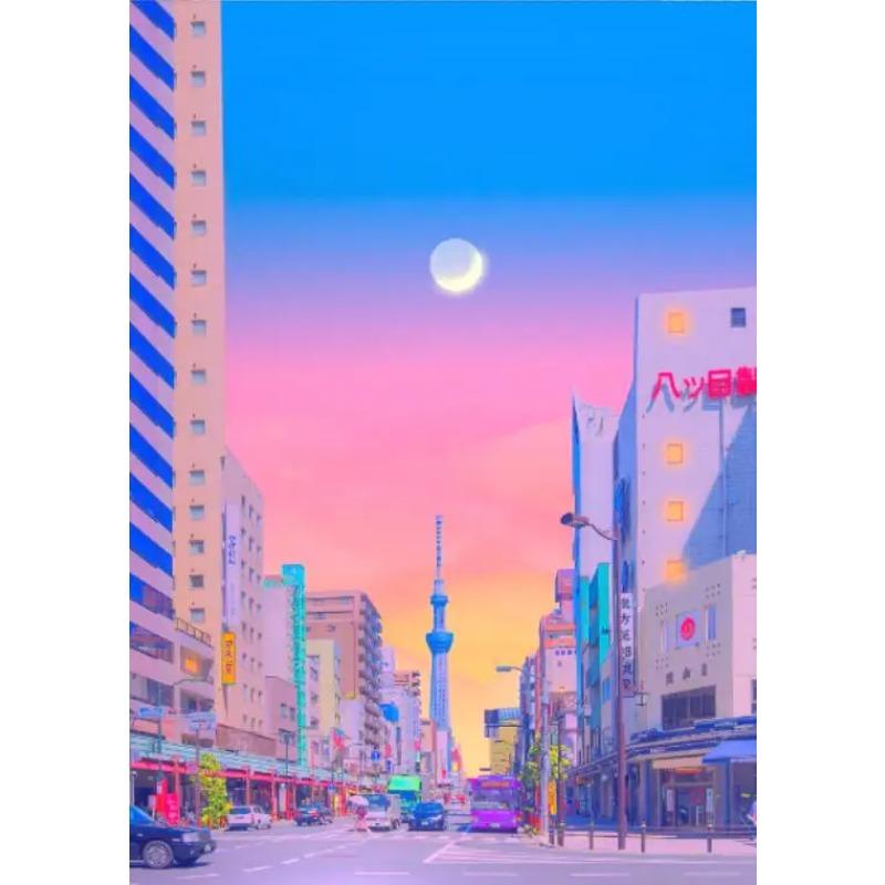 Japanese City Street Canvas Wall Art Anime Scenery Print Aesthetic Japan Town Landscape Poster Tokyo Cityscape Canvas Painting