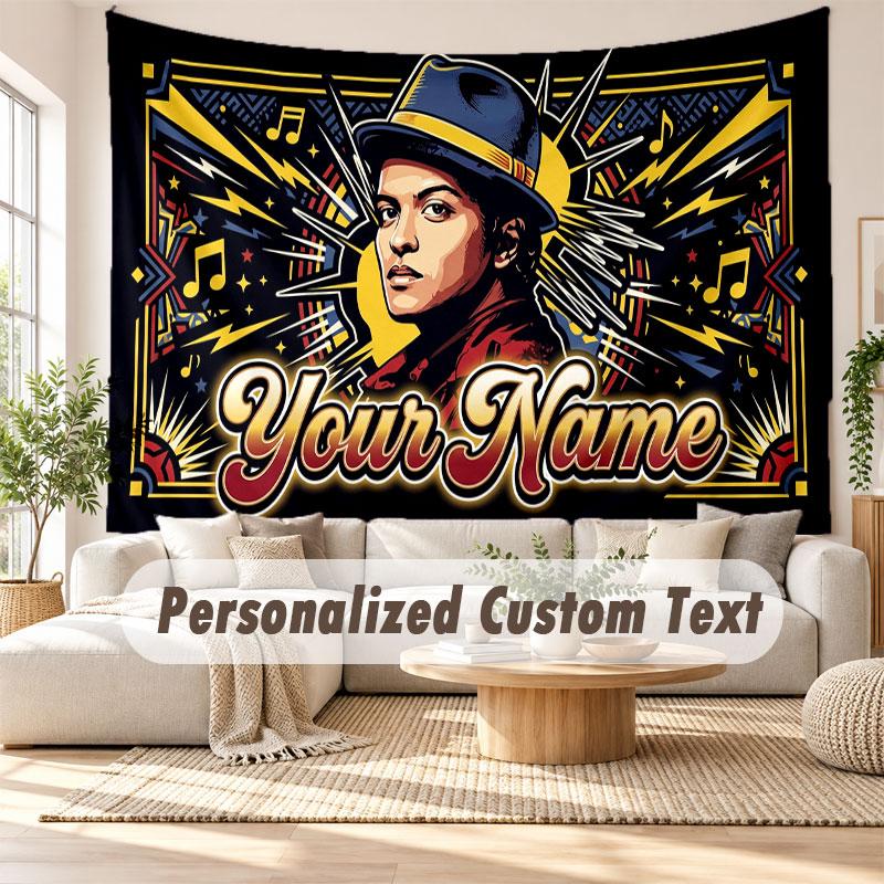 Arazzo da Parete con Nome Personalizzato, Arazzo Decorativo Sfondo Bruno Mars per Dormitorio Casa