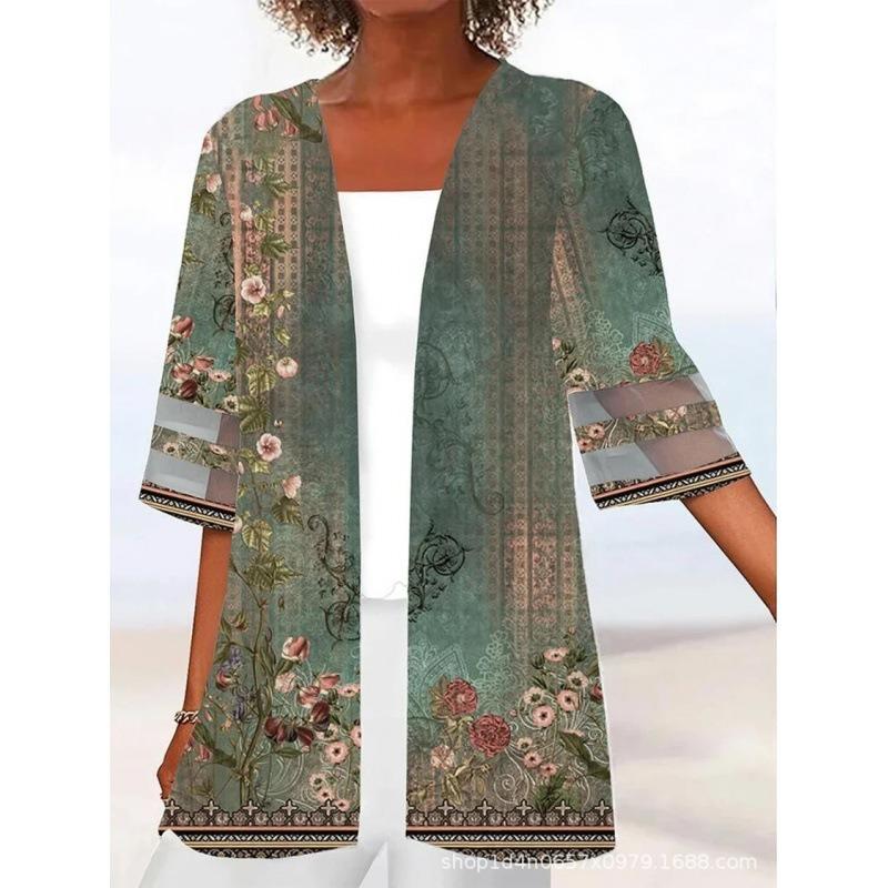 IHUASU Women's Vintage Casual Spring Autumn Short Sleeve Jackets & Coats