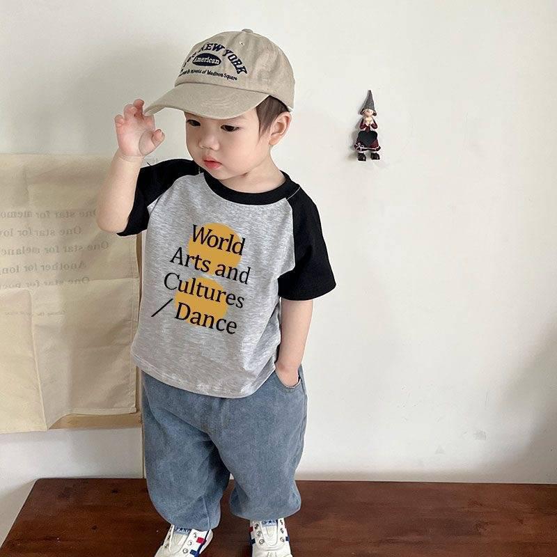 Kids Cotton Colorblock Print T Shirt Summer Boys Girls Casual Round Neck Short Sleeve Top