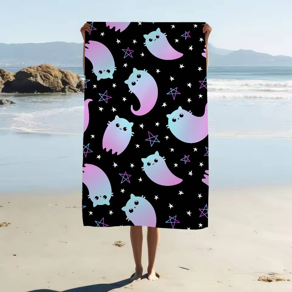 Halloween Cartoon Geister Kürbisse Fledermäuse Strandtuch Badetücher Mikrofaser Schnelltrocknend Sandfrei Strand Yoga Spa Fitnessstudio Pool