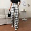 Kostkované dámské kalhoty Vintage široké kalhoty Kalhoty Dámské Ležérní Vysoký pas Korejský styl Rovné Streetwear Kalhoty Kalhoty
