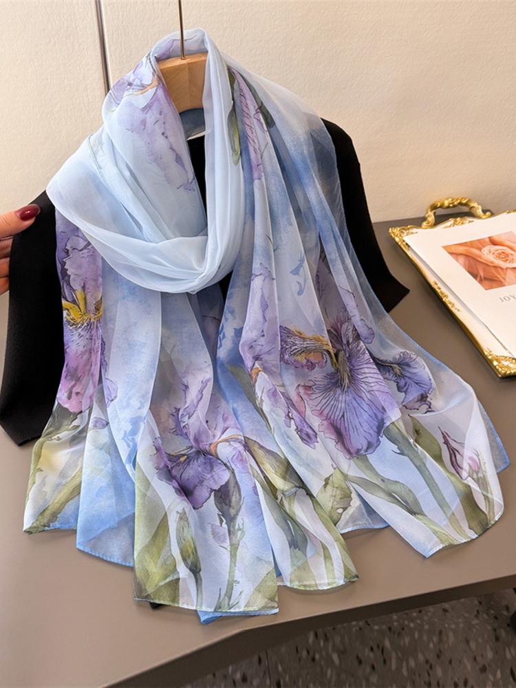 Elegant Women Chiffon Silk Scarf Beach Wrap Shawl Sweet Floral Print Sunscreen Bandanas Hijab Mujer Boho Scarve Pareo Casual New