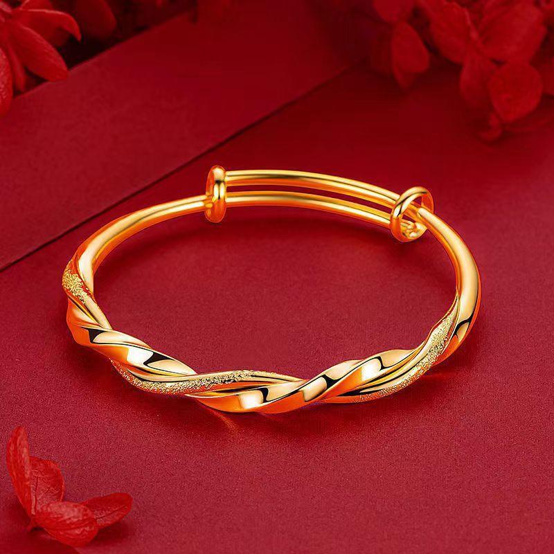 Gold Two-Tone Matte And Shiny Twisted Mobius Open Cuff Bracelet For Women